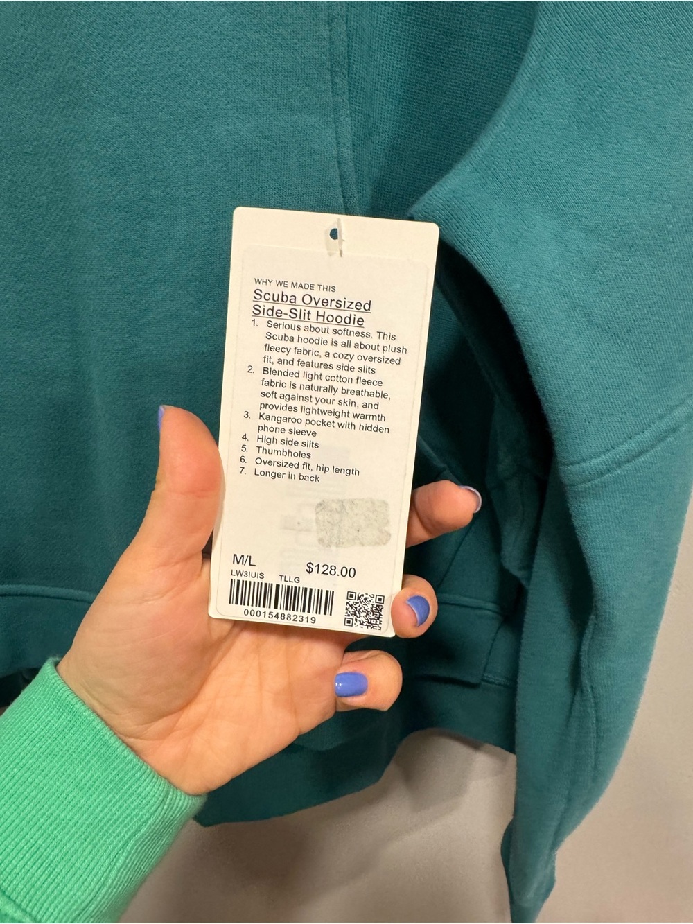 NWT Lululemon Scuba Oversized Side-Slit Hoodie in Teal Lagoon Size M/L - Picture 7 of 8
